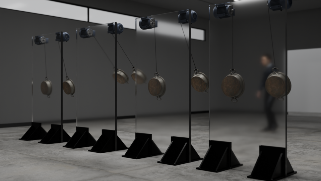 "[kasero’laso]", installation with pots, glass, and mechanical arms by Andrés Felipe Castaño activating Latin American protest gestures in contemporary art.