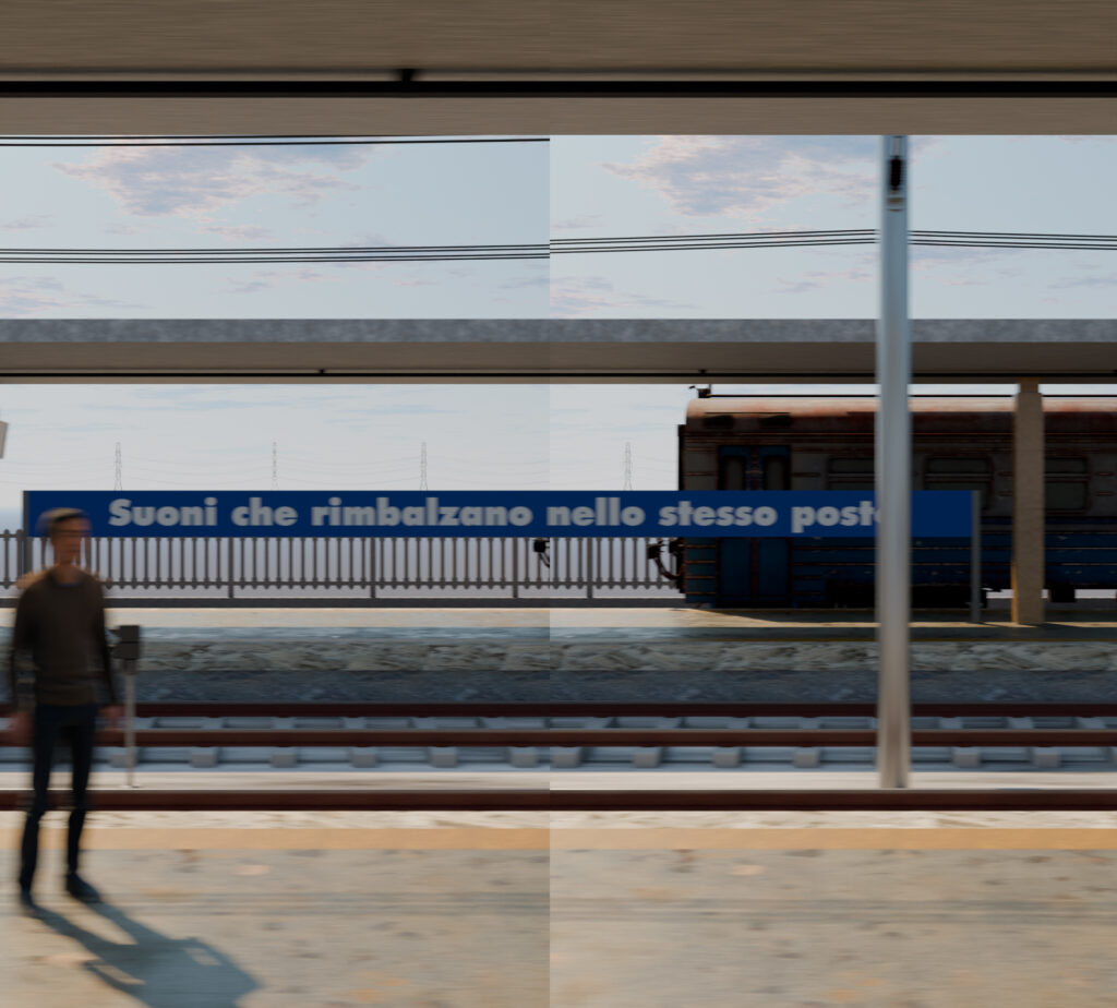 "Il Viaggio", mixed-media installation with video, plastic, glass, wood, and metal by Andrés Felipe Castaño reflecting migration and uprootedness in contemporary art.